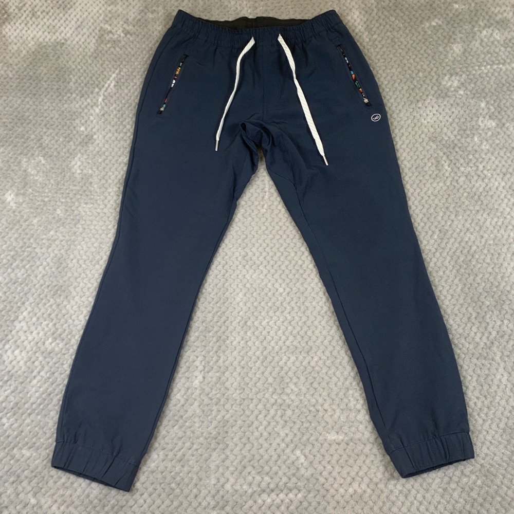 Wowie Performance Joggers Mens M Navy Blue Tribal Print Stretch Pocket Pants